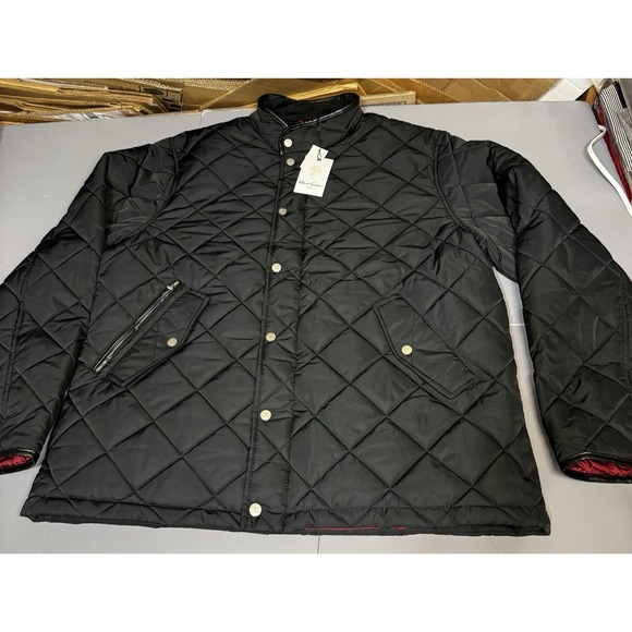 Robert Graham Jacket Mens XXL 2XL Black Quilted Corduroy Collar Red Lining NEW